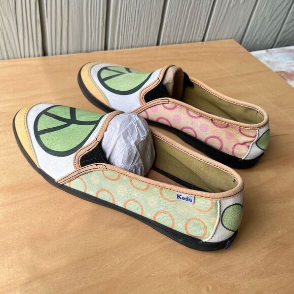 Keds Custom Peace Sign Slip-On Shoes Size 8.5 Colorful Canvas Retro Y2K Style - Picture 3 of 14